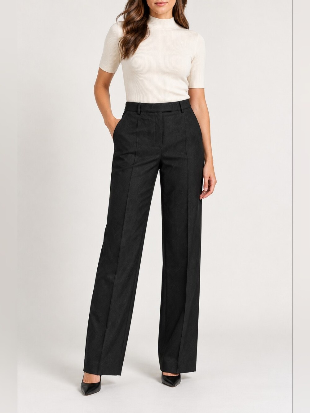 Armani Collezioni Women Pants Sz 8 IT 44 Black Textured Straight Leg Made Italy